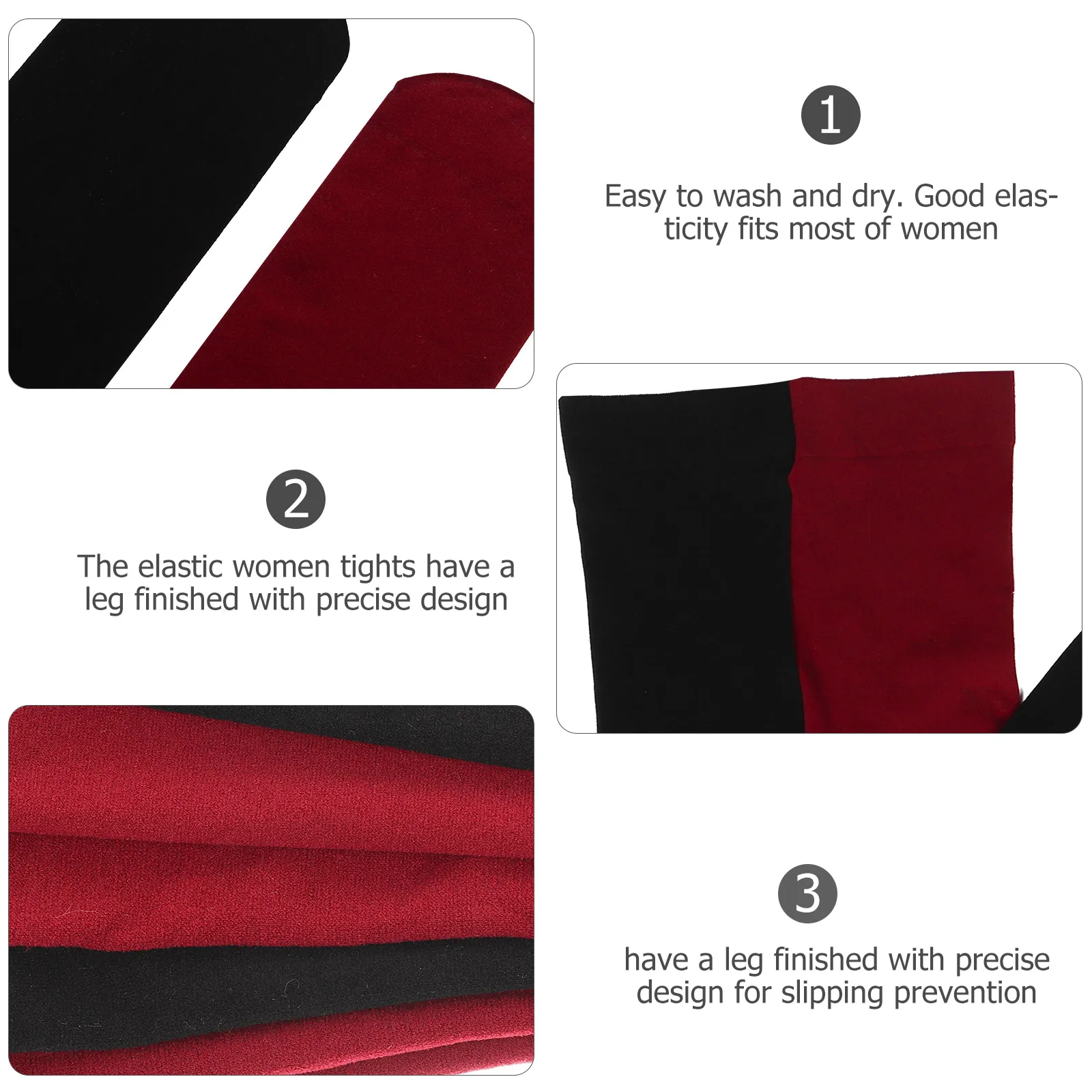 

Fashion Double Color Silk Stockings For Women Stretchy Candy Tights Dark Red Black Free Size