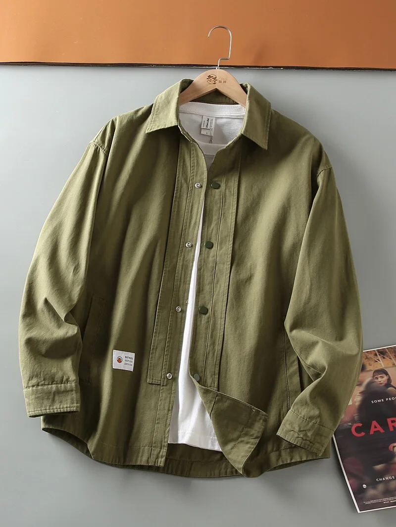 

Ретро-рабочая одежда: мужская повседневная куртка из чистого хлопка с длинными рукавами, весенняя новинка, молодежная модная теплая верхняя одежда