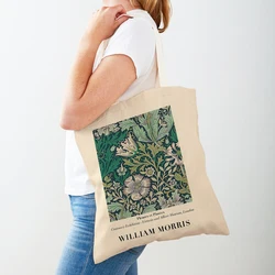 William Morris Tulip Lily Flower Vintage Handbag Foldable Cloth Shopper Bag Harajuku Style Canvas Tote Lady Shopping Bags