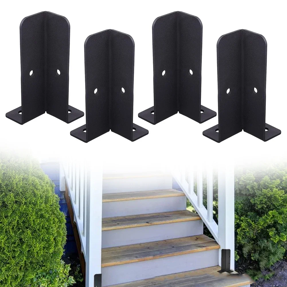 4PCS/Set Adjustable Deck Post Anchor Base Bracket With Wood Screws For Porch And Deck Post Support Mailbox Post Table Leg Black