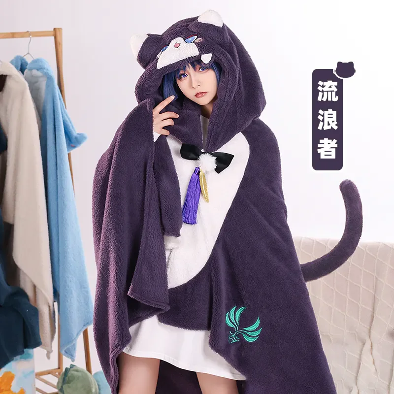 Manta de aire acondicionado de Anime Genshin Impact Wanderer Alhaitham para mujer, pijama de felpa, capa con capucha, disfraz de Halloween, Ponchos