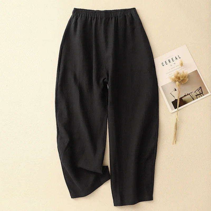 Comfortabele Han Han linnen broek elastische taille zomer woon-werkverkeer casual losse pasvorm damesbroek Harlan Sle l taille