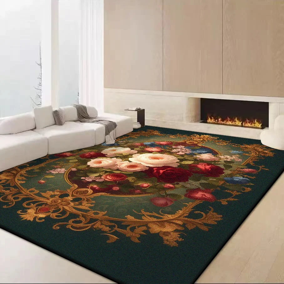 

European Style Antiskid Carpet for Living Room Floral Design Rugs for Bedroom Soft Foldable Sofa Table Mat Easy Clean Big Size