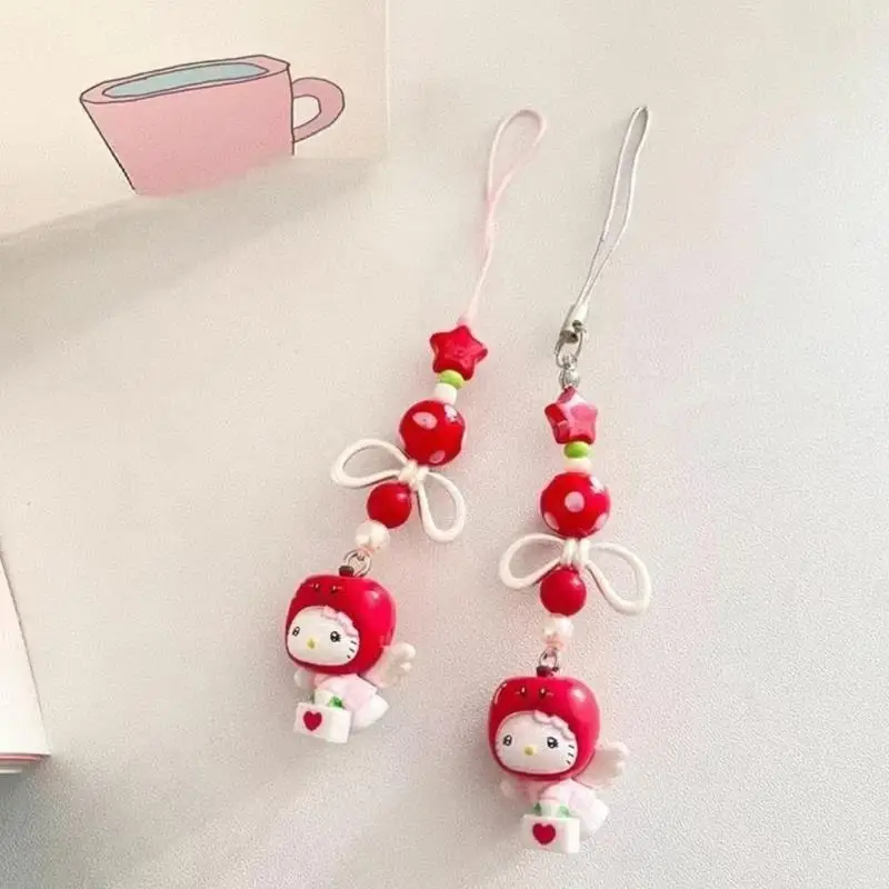 Cartoon Hello Kitty Phone Chain Kawaii Sanrio Apple Angel Kt Pendant Backpack Zipper Decoration Anime Peripheral Holiday Gifts ﻿