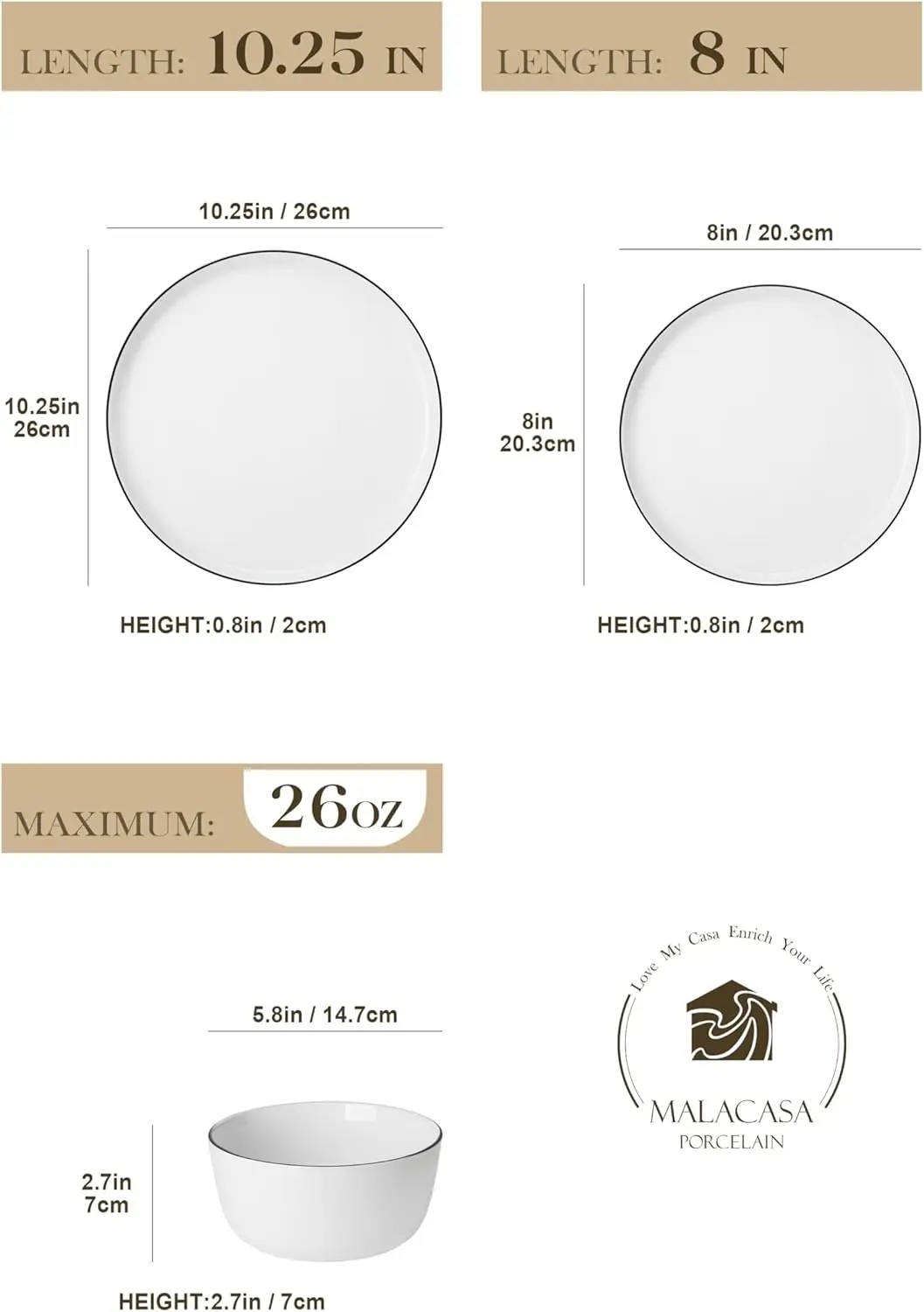 18 Pieces Gourmet Porcelain Dinnerware Sets, Premium Plates and Bowls Set, High-Fired Dishes Set for 6, Chip & Scratch Resistant