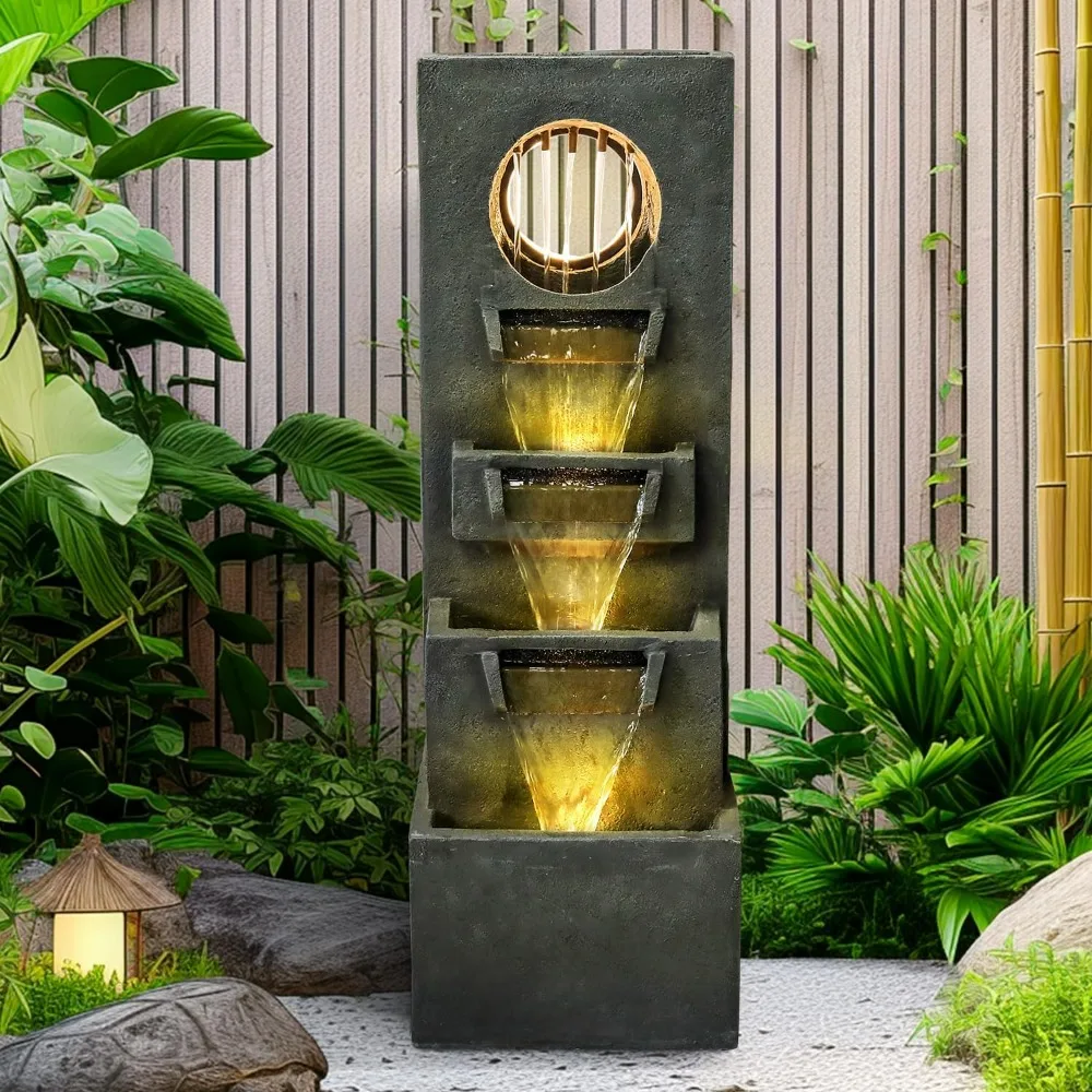 

Modern Indoor Outdoor Waterfall Fountain - 39.3”Tall Relaxing Soothing Outdoor Freestanding Fountains with Lights&Pump