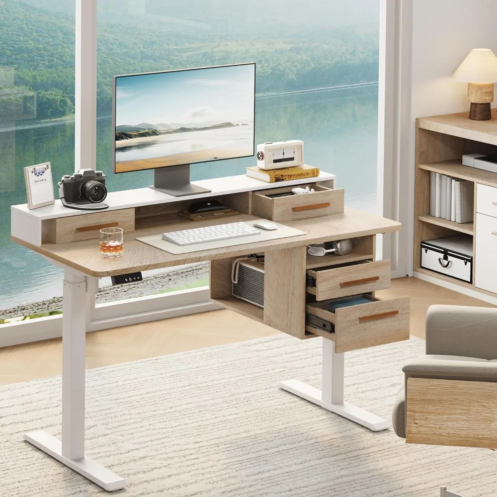 

Vertical office desk with 4 drawers, 47.2 x 23.6 inches adjustable height electric sit up desk, computer, home office supplies
