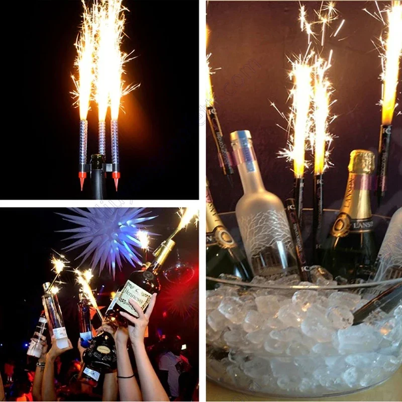 

Double Champagne Bottle Birthday Candle Sparkler Safety Ice Fountain Plastic Clip Holder Night Club Cake Party Wedding Bar Event