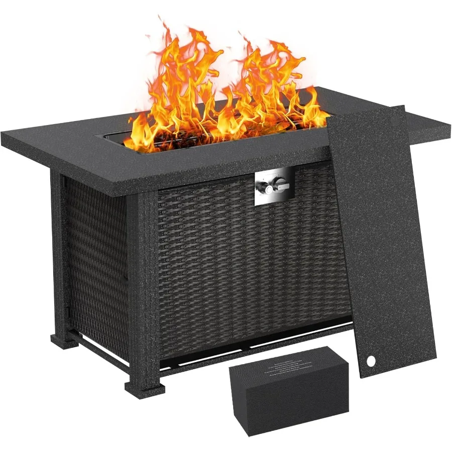 

44 Inch Square Propane Fire Pit Table with Auto Ignition and Adjustable Flame up to 50 000 BTU for Outdoor Patio Use Includes L