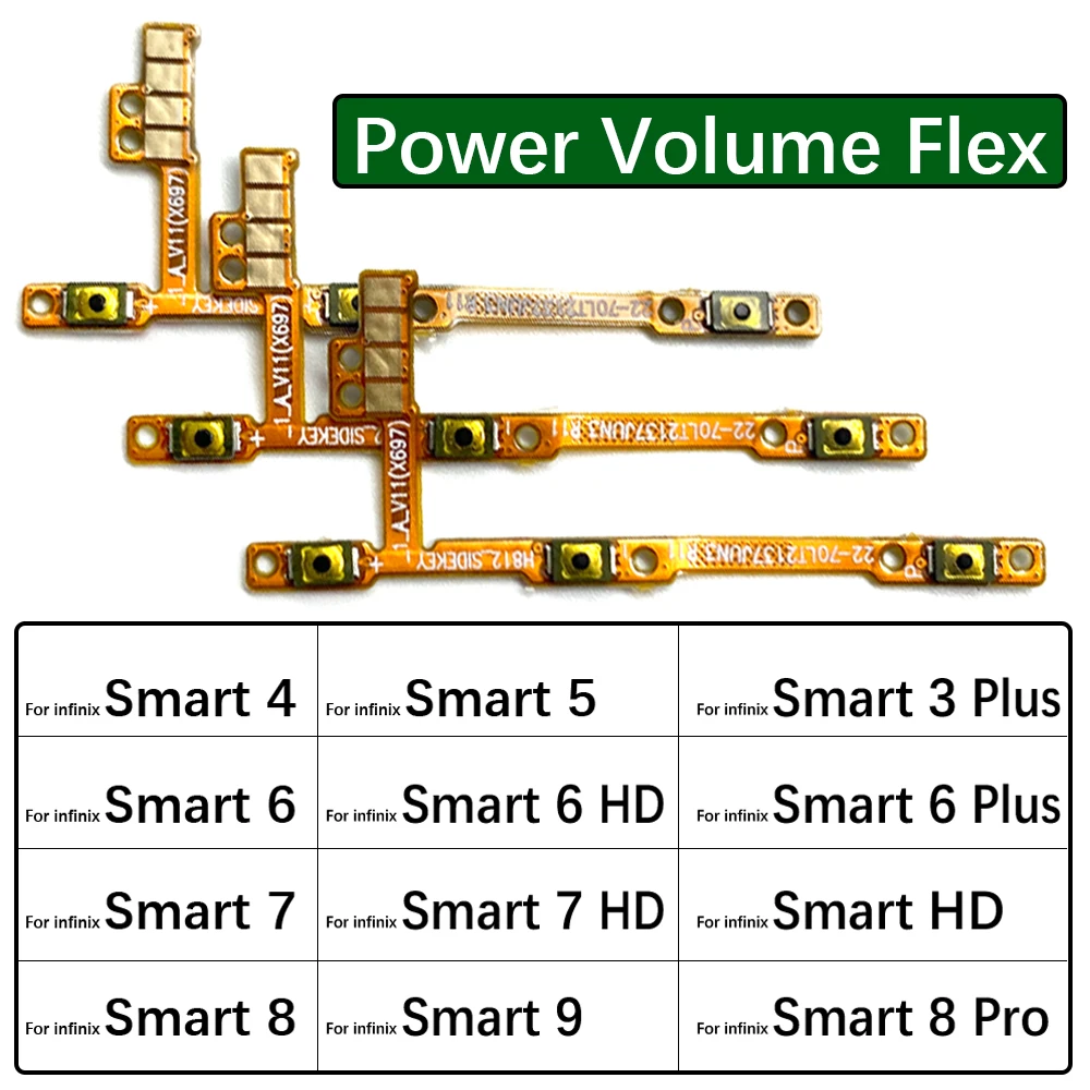 New For infinix Smart 3 4 5 6 7 8 9 Pro HD Plus X612 X627 X6511 X6517 X6516 Power on off Volume Key Button Flex Cable