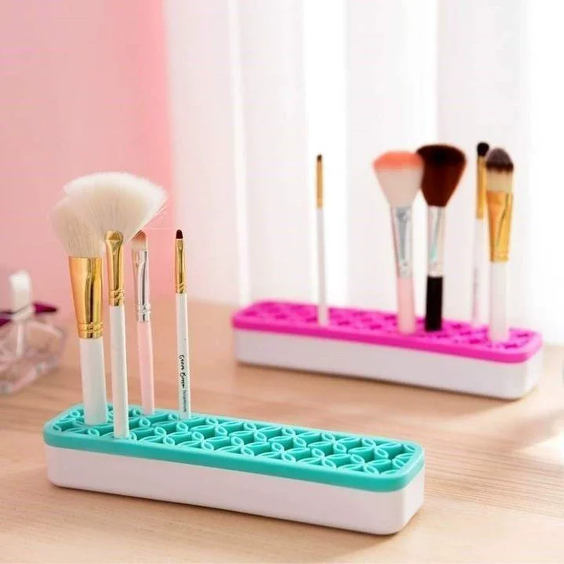 Silicone Makeup Brush Holder Multi-hole Storage Box Portable Cosmetic Brush Organizer for Home Travel Breathable Drying Rack