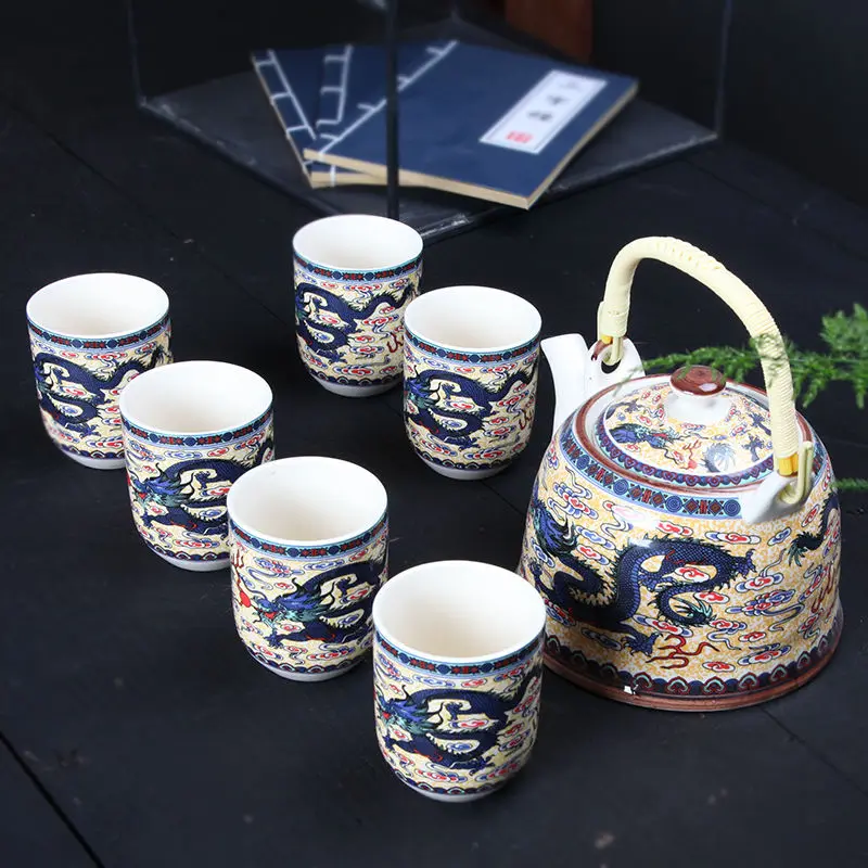 1 Pot 6 Cups Creative CeramicTea Set Handmade TeaPot Cup Chinese Porcelain Gift GungFu Floral Tea Teaware Office Travel Teaware