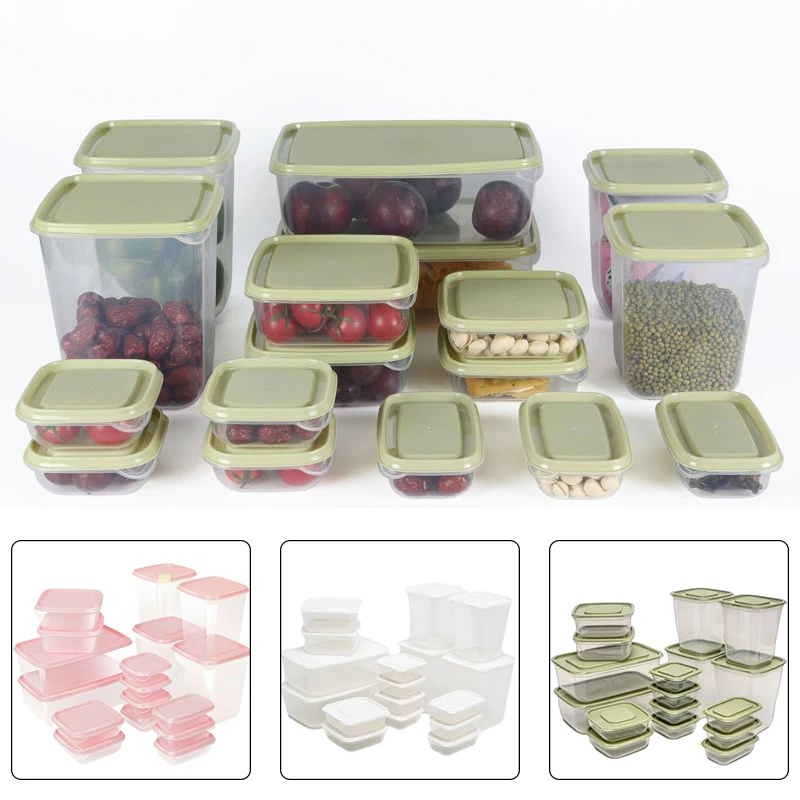 17 Pcs/set Transparent Kitchen Storage Container Box Food Container Refrigerator Organizer Snacks Nuts Fruits Storage Box Jars