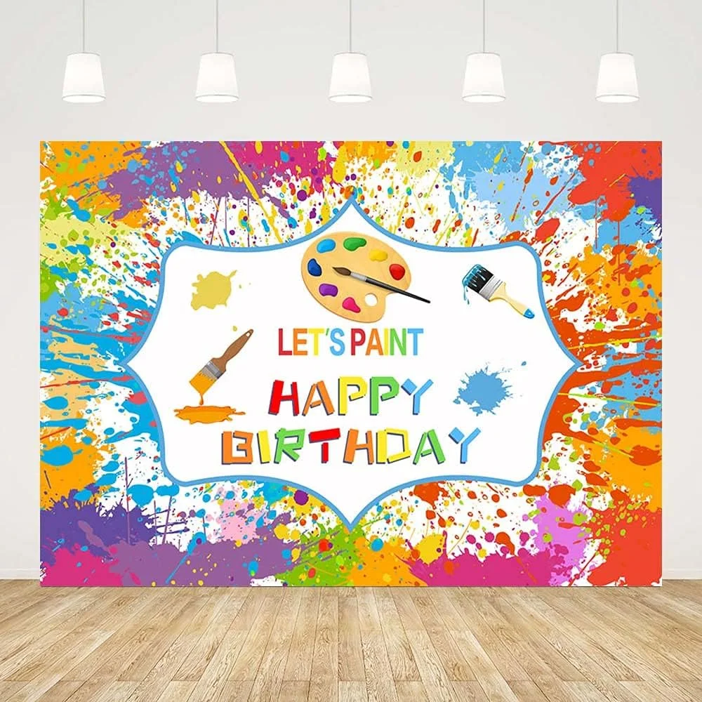 

Let's Paint for Kids Birthday Photography Background Watercolor Graffiti Splatter Art Works Party Banner Backdrop Cake Table