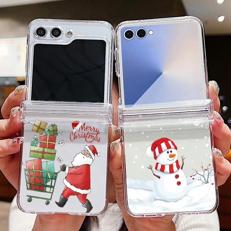 Weihnachtsmann-Geschenke, transparente Handyhülle für Samsung Galaxy Z Flip 7 FE 6 5 4 3 5G, faltbare harte Abdeckung für Samsung Z Flip7 Flip6 Flip5