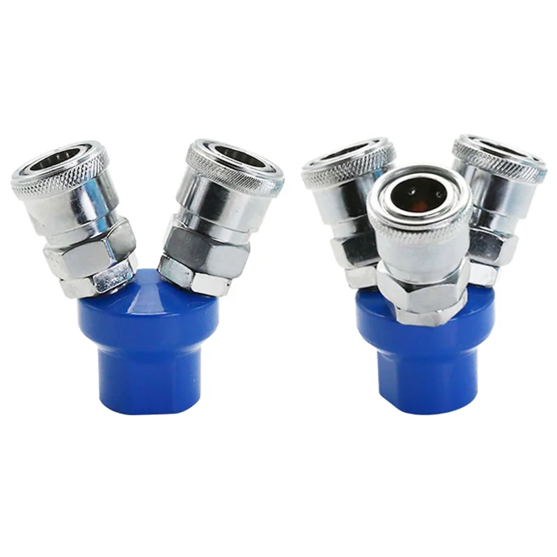 T21C 1Set Quick Connector Air Compressor 2 Way 3 Way Multi Hose Coupler Fitting Round Two