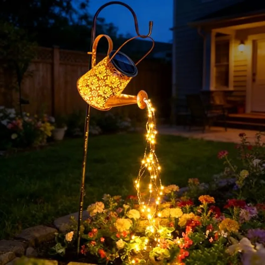 

Solar Watering Can Light - Metal Openwork Flower with Hook - Waterproof Hanging Lantern Outdoor Garden Yard Decorations - Birth