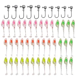 50Pcs Jig heads hooks with Worm baits Saltwater shrimp rig fish hooks for Bass Flounder fishing hooks