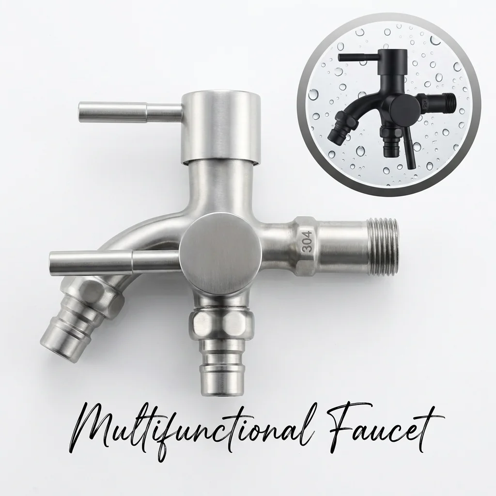 

1/2" Double Outlet Outdoor Tap Antifreeze Garden Faucet Washing Machine Tap for Exterior Garden Kitchen Bathroom Balcony
