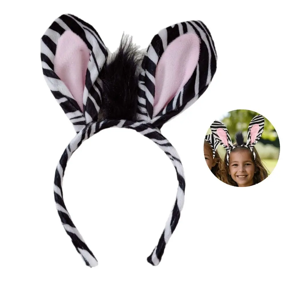 Divertido Set de Diadema de Cabeza de Cebra, Accesorios Únicos de Disfraz de Animal, Diadema de Orejas de Bestia para Niños, Accesorios para Actuaciones, Fiesta de Cumpleaños