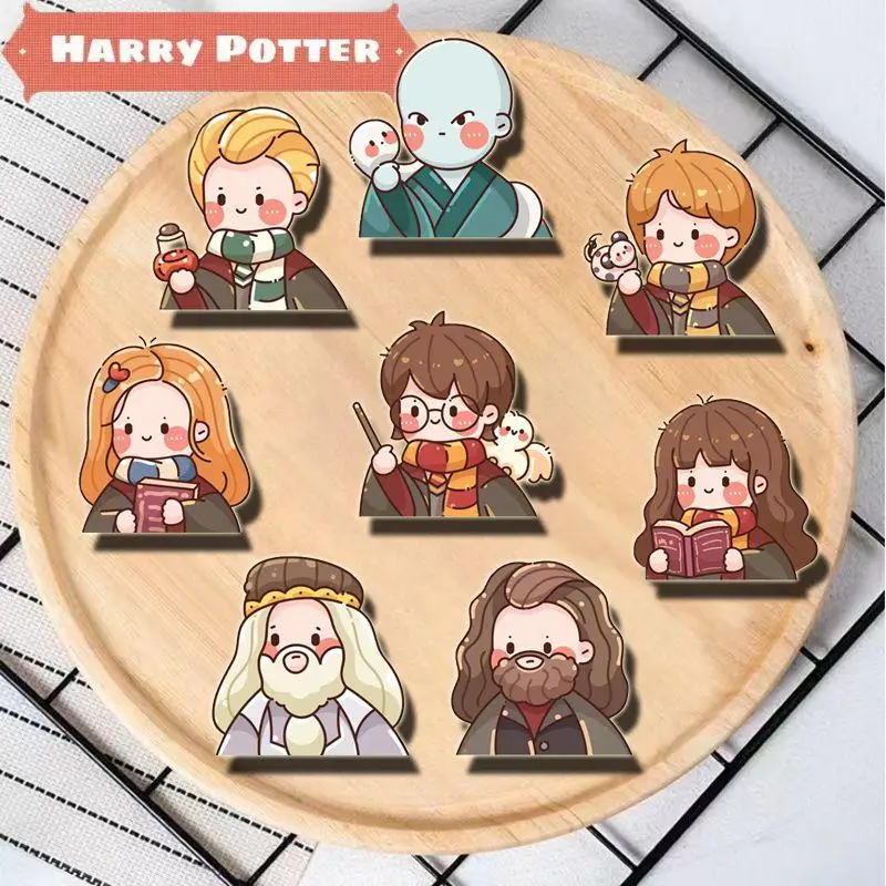 New 8Pcs Kawaii Cute Harry Potter Acrylic Brooch Cartoon Q-Version Backpack Decoration Cute Accessories Christmas Gift for Girls