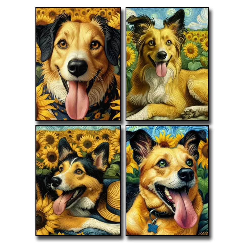 New 2024 DIY Diamond Painting Sunflower German shepherds Cross Stitch Kit Diamond Mosaic 5D Embroidery Cute Dog For Home Decor