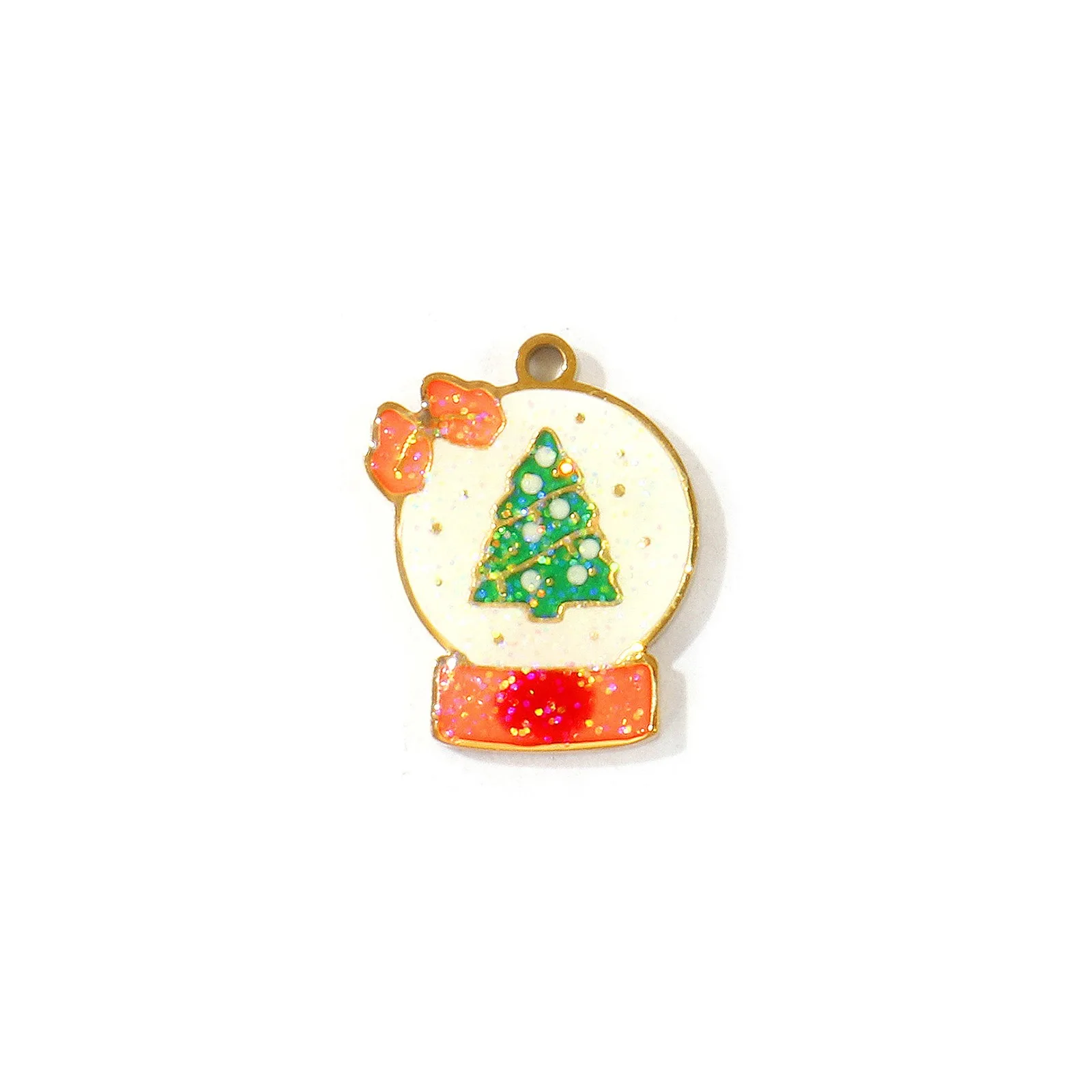 2 Stück Weihnachts-Glitzer-Emaille-Anhänger Weihnachtsmann Schneemann Schneeflocke 304 Edelstahl 18K Vergoldete Anhänger DIY Halsketten-Herstellung – Detail 5