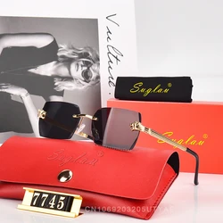 Luxury Brand Square Women's Sunglasses Fashionable Leopard Head Frameless Gradient Shades Casual Fishing Men's Sun Glasses 7745