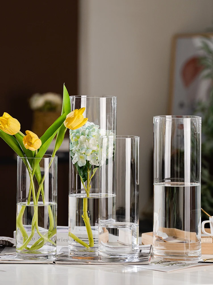 

Роскошная стеклянная ваза для цветов большого размера, прозрачные бесплатные цветы, богатые бамбуковые лилии, напольные украшения для гостиной, настольные украшения