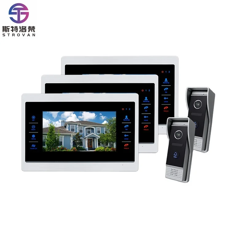 10 Inch Touch Keys 4 Wire Video Door Entry System Color Door Phone for Home and Villa