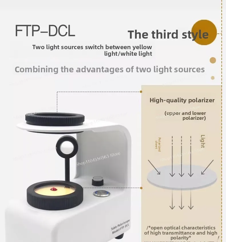 Joias, cristal, instrumento de identificação de pedras preciosas, instrumento polarizador portátil, espelho de cone de bola de interferência