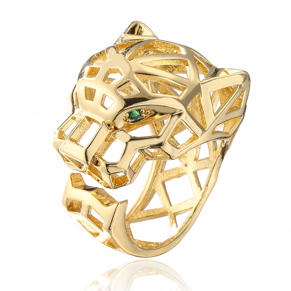 Women's Gold Color Zircon Leopard Open Ring, Statement Piece