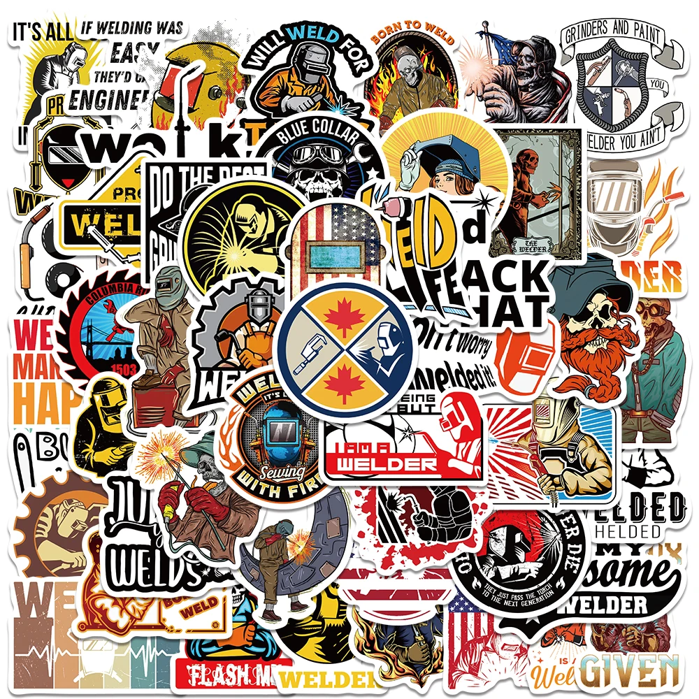 50pcs Vintage Welder Stickers Funny Graffiti Decals For Laptop Stationery Skateboard Guitar Diary Bottle Waterproof Stickers