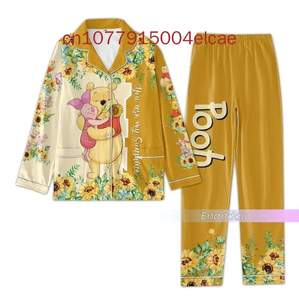 Disney Winnie the Pooh Pajama Set Disney Casual Men's and Women's Long Sleeve Shirt Pajama Set