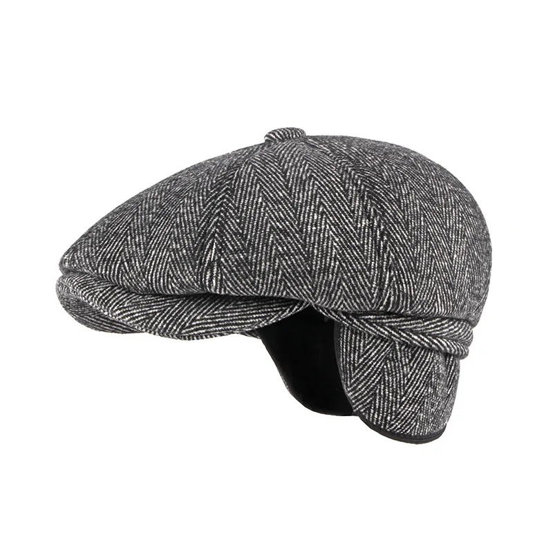 

Cap Hat Thick Warm Men Beret Cap Male Vintage Wool Beret Hat Dad Grandfather Octagonal Newsboy Flat Cap