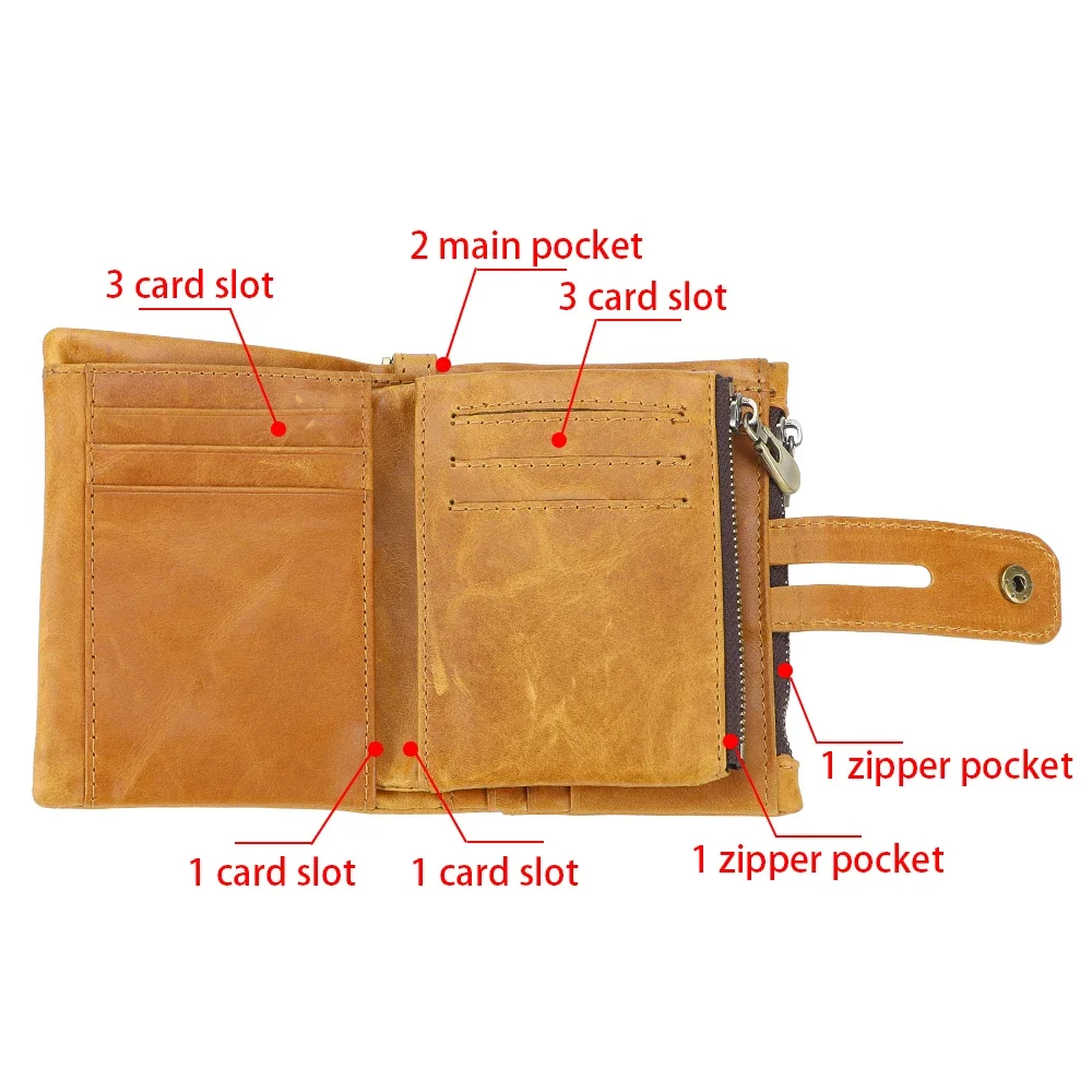 URBAN MASTER RFID Short Wallet Purse for Men, Genuine Leather Business Clutch Bag Card Holder Coin Purses, with Chain Strap 1704