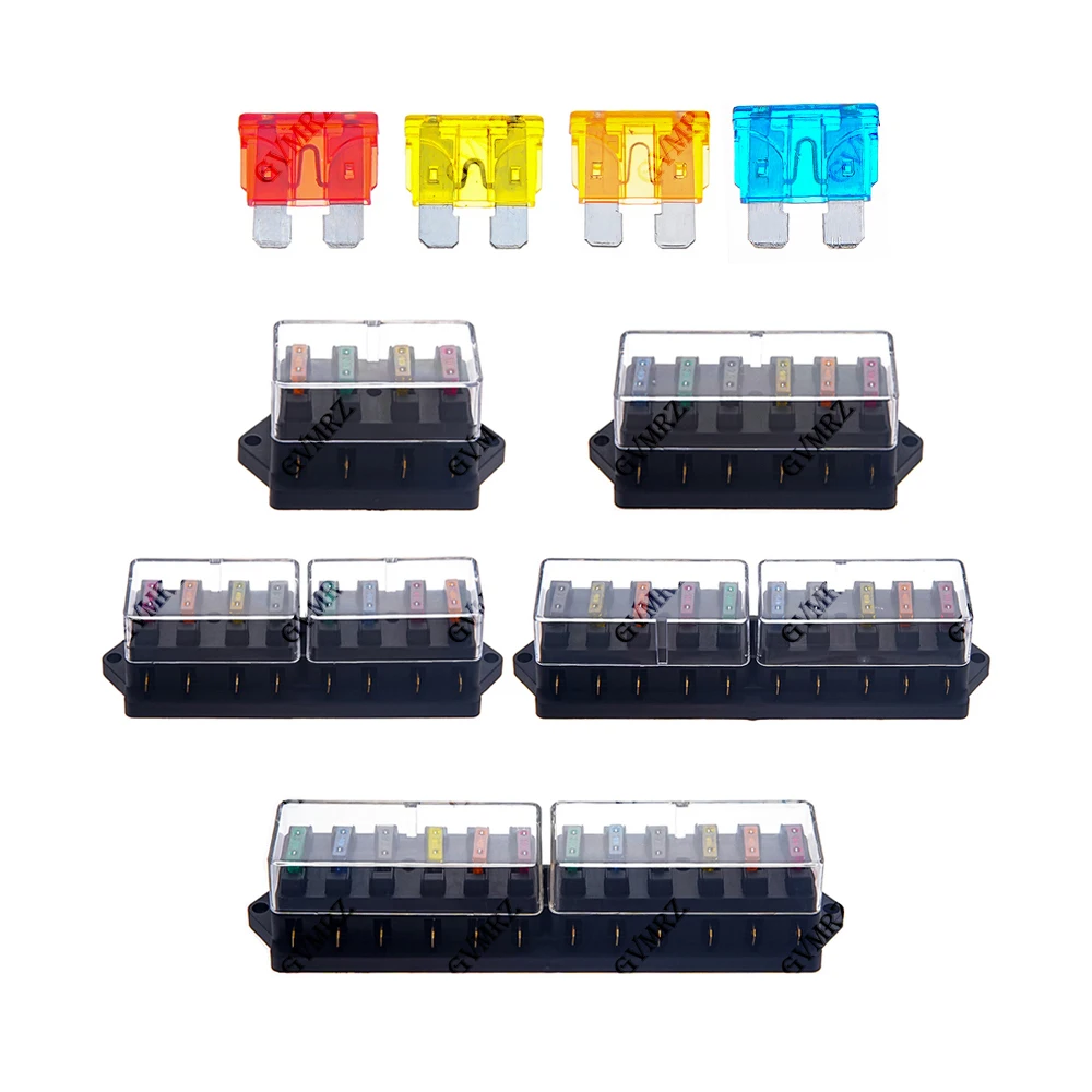 4/6/8/12 Way Car Fuse Holder Car Fuse Box Car Truck Auto Blade Fuse Box with 4/6/8/12 Fuses for 12V 24V ATO Standard Circuit 12V
