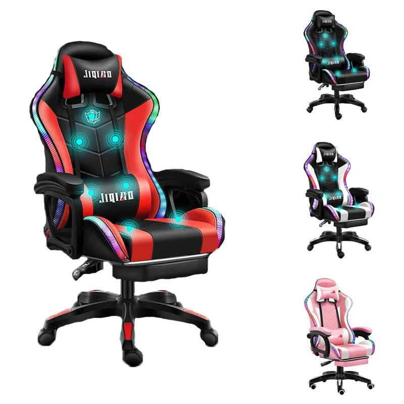 A Hot sale Cheap Led Rgb Silla Gamer Pu Leather Racing Game Chair Gaming Chair with Footrests and Massage