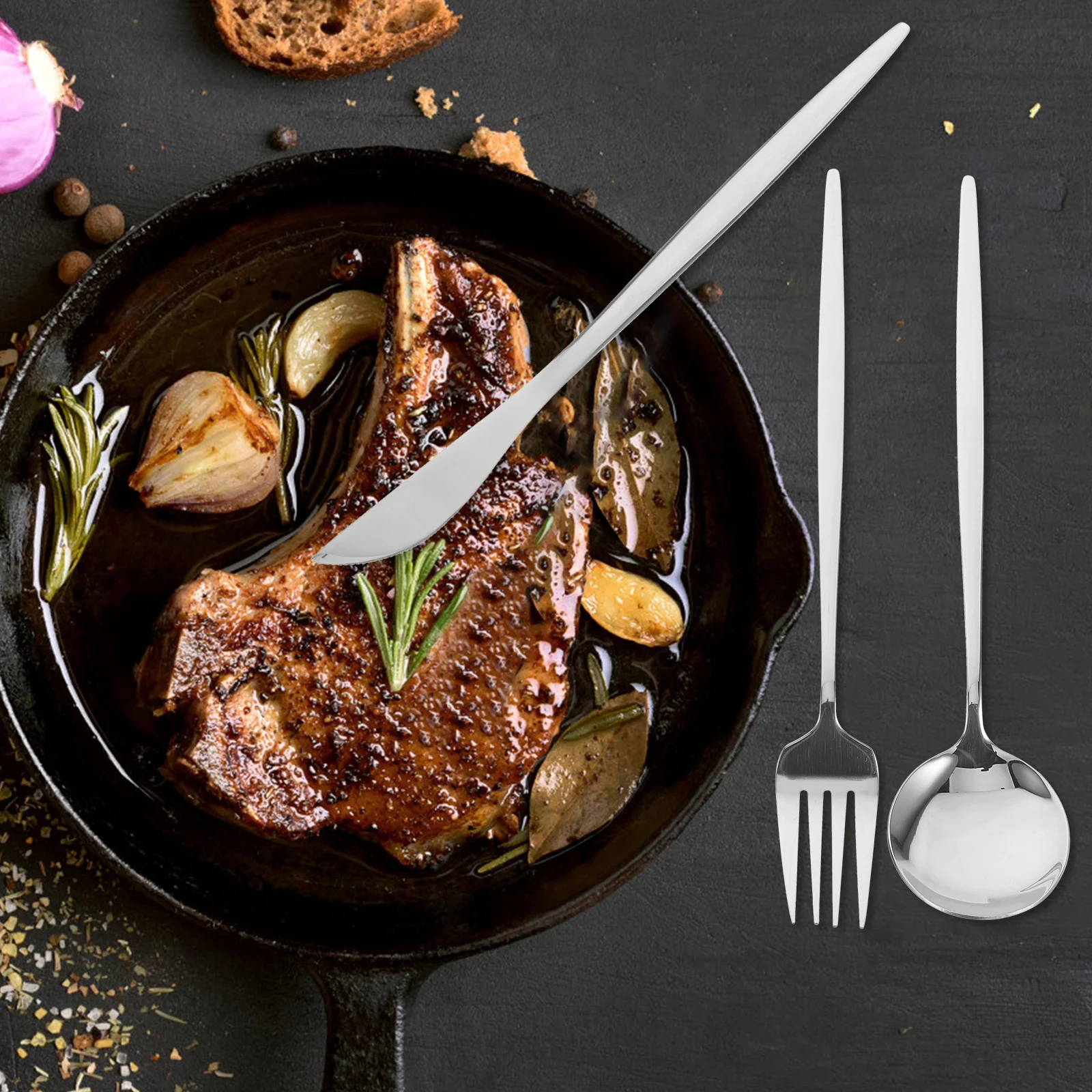 

Cutlery Set Stainless Steel Fork Spoon Silverware Reusable Flatware Kit for Western Food Steak Dinner Portable Kitchen Tableware