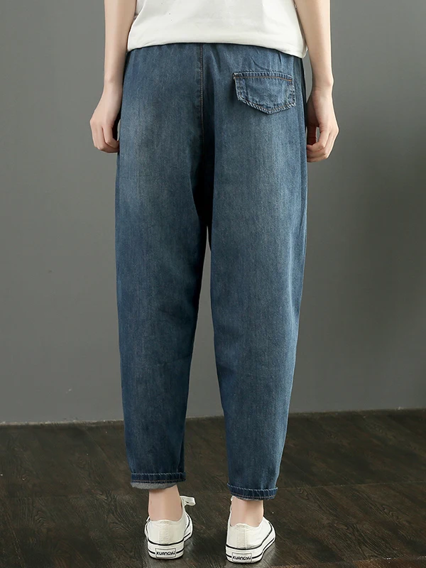 Jeans da donna in vita elastica Summer Faion dimagranti pantaloni Harem larghi casual in nove pezzi tessuto denim sottile a vita alta