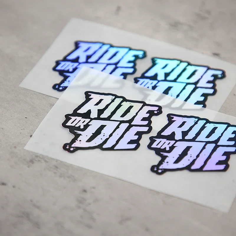 2PCS/SET "RIDE OR DIE" Holographic Car Decals, Stylish Streetwear - Inspired Auto Stickers, Eye - catching Color Gradient Decor