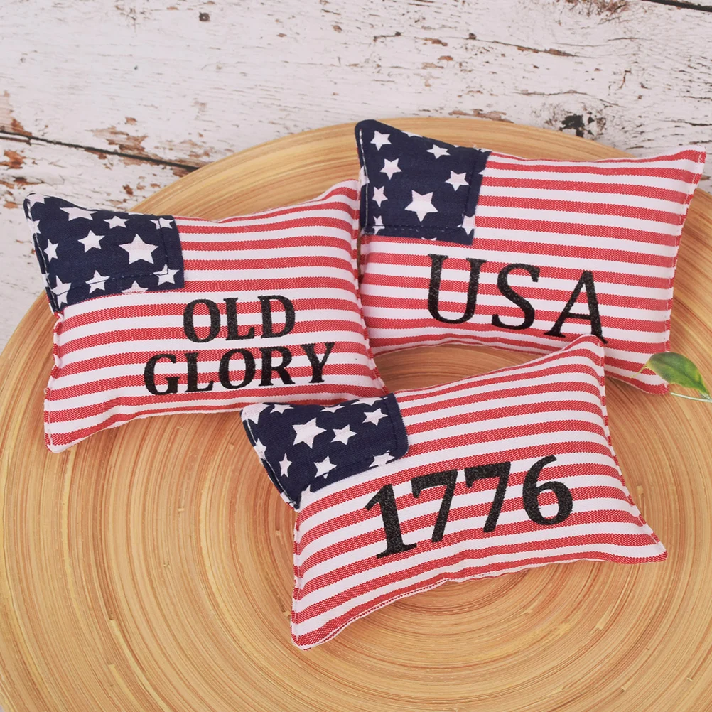 3 Pcs Small Independence Day Pillow Supplies Ornament Home Decoration for American Mini Couch Desktop Fabric Tabletop Tray