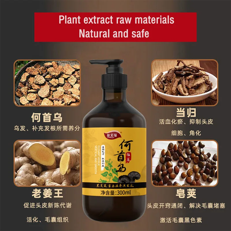 

Natural Chinese Herbs Shampoo Black Lingzhi Polygonum Extract for Hair Strengthening Shine Enhance Healthy Scalp Gentle Clean