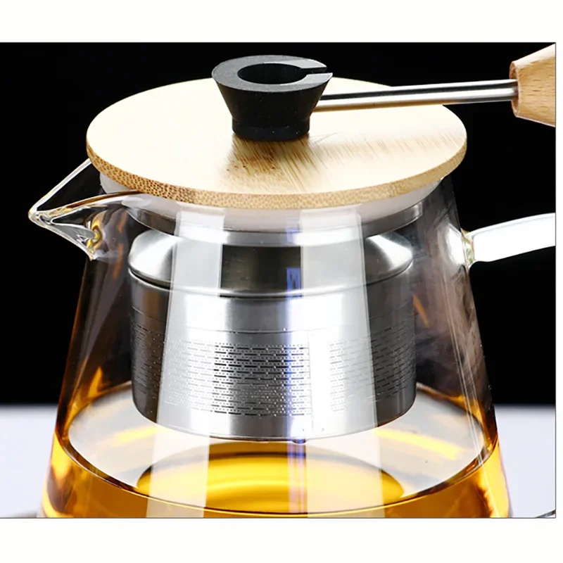 Stainless Steel Infuser Teapot Clear Borosilica Glass Filter Flower Tea Pot Heat Resistant Heated Container Boiling Kettle Tool