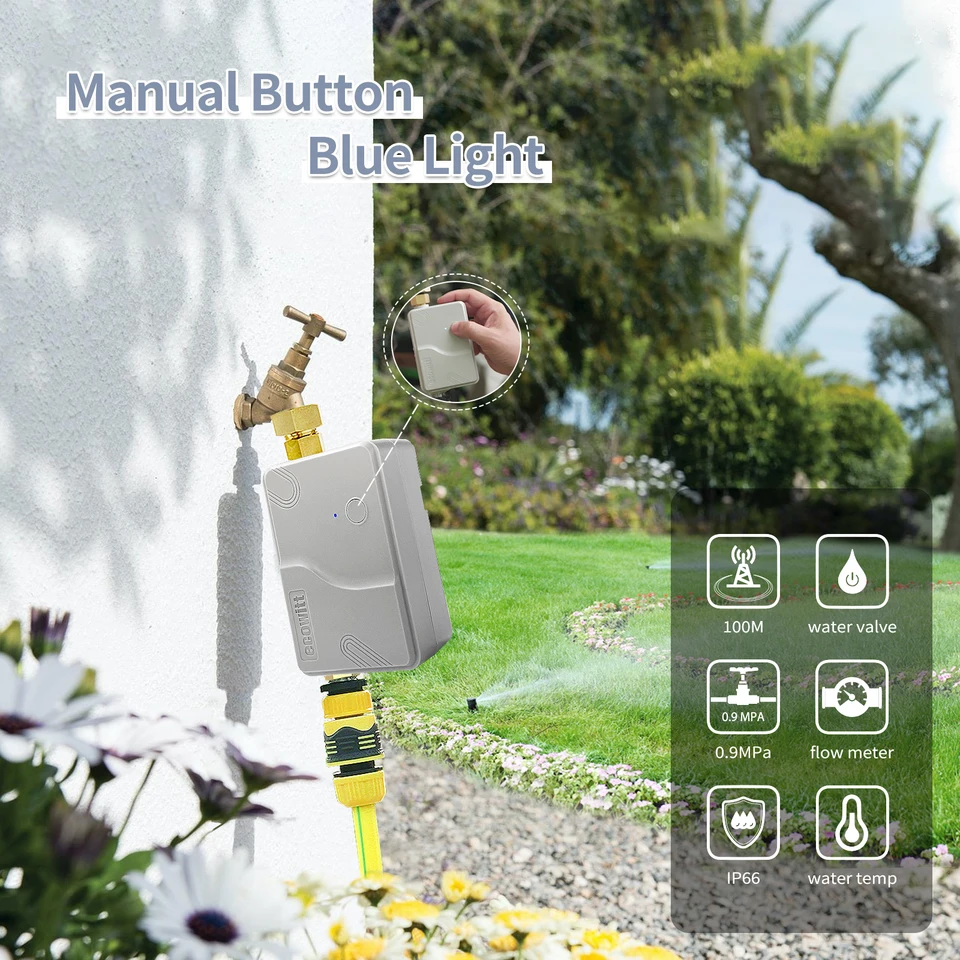 ECOWITT Temporizador De Riego Inteligente WFC01 – Control Por App, Sensor De Flujo, Compatible Con Humedad Del Suelo