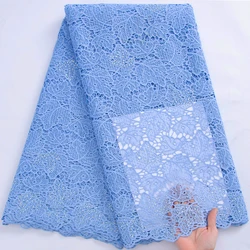 African Cord Lace Fabric 2023 Blue Guipure Lace With Dubai Beaded Fabric Nigerian Water Soluble Material For Women Prom Dress