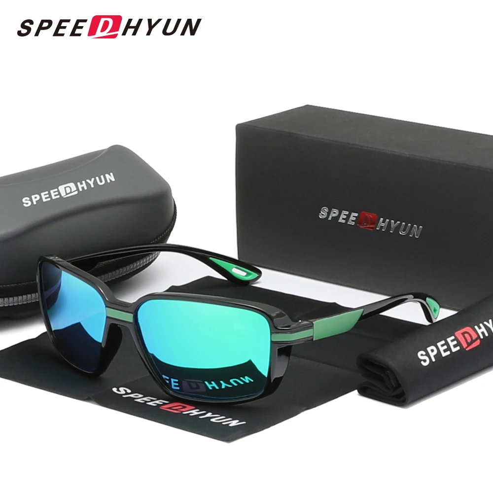 

Модные спортивные поляризованные солнцезащитные очки SPEEDHYUN, зеркальные линзы, Модные прямоугольные очки для мужчин и женщин, очки для вождения