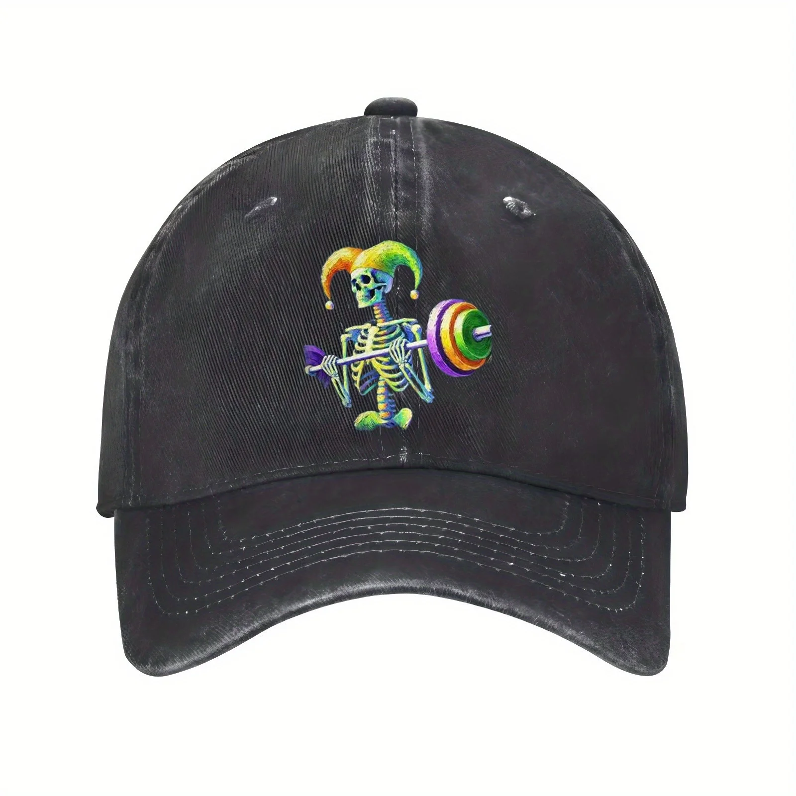 Gorra de béisbol de levantamiento de pesas con esqueleto de bufón, sombrero de fitness ajustable de algodón con temática de Mardi Gras para hombres y mujeres, informal