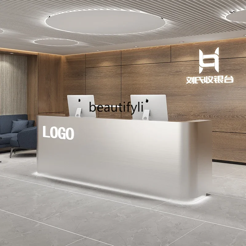 Stainless Steel Simple Modern Clothing Store Hairdressing Shop Bar Counter Cashier Company Reception Desk