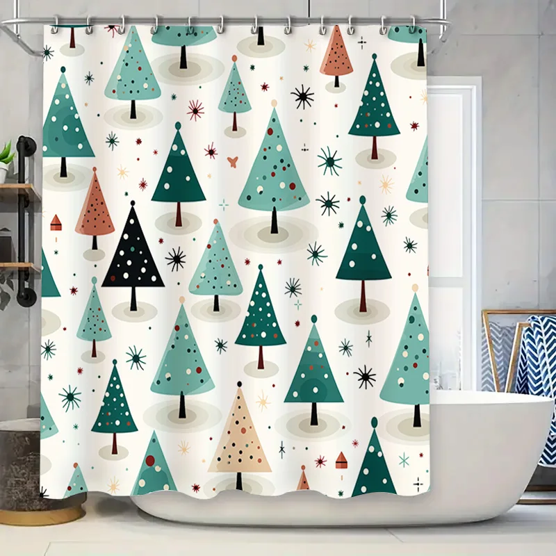 

Яркая занавеска для душа с рисунком рождественской елки, водонепроницаемый декоративный коврик для ванной комнаты, доступны различные размеры